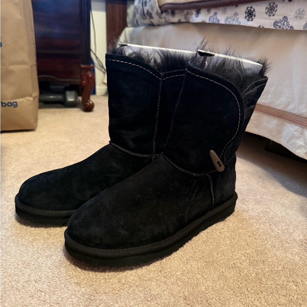 UGG Black Suede Fur-Lined Boots